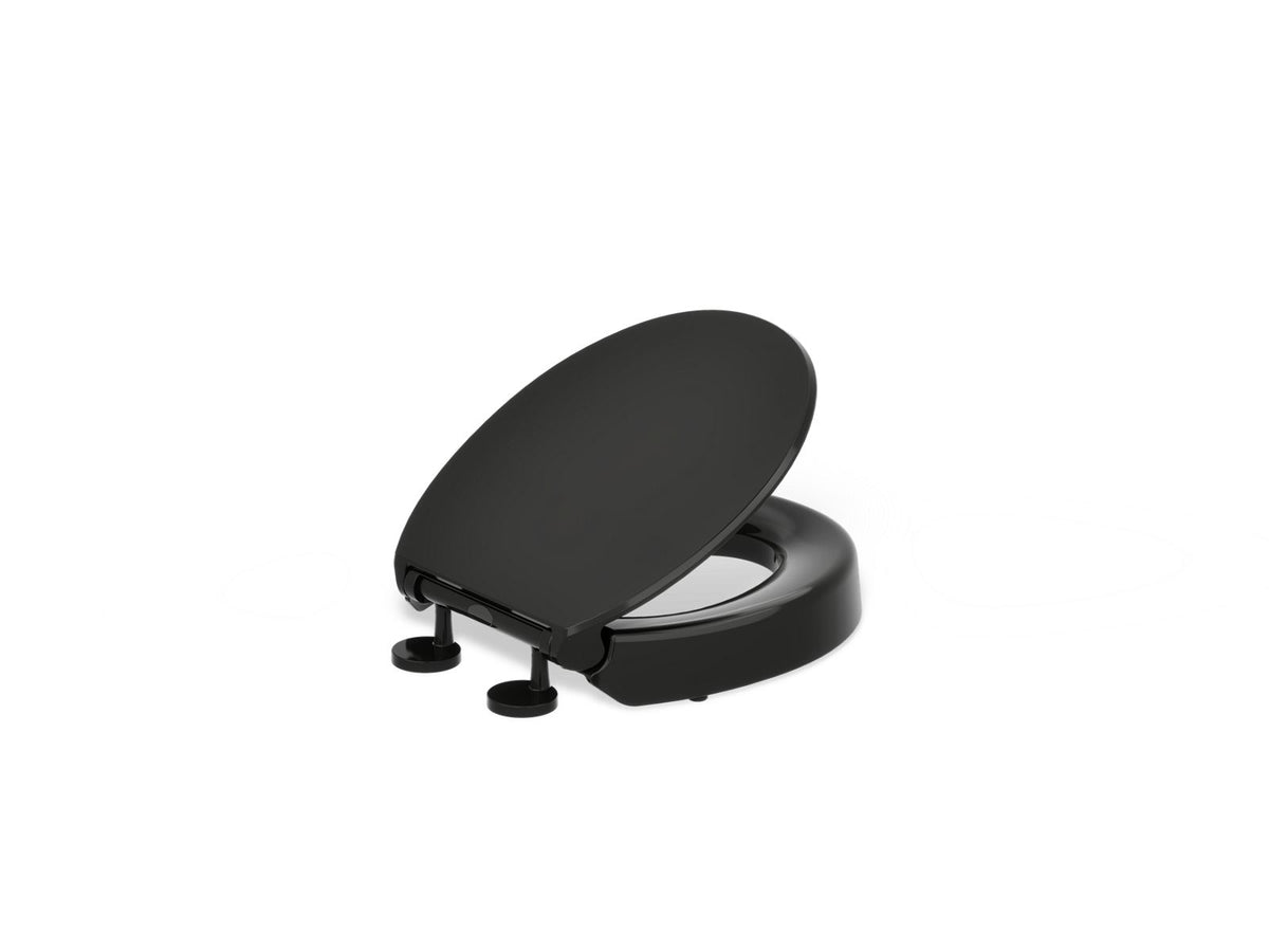 KOHLER K-25876-7 Hyten Elevated Quiet-Close Round-Front Toilet Seat - Black Black