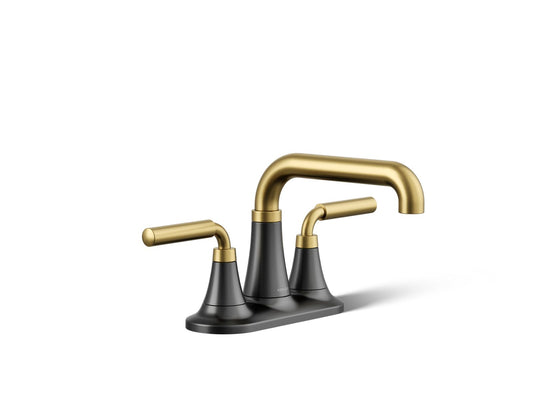 KOHLER K-27414-4-BMB Tone Centerset Bathroom Sink Faucet, 1.2 Gpm In Matte Black with Moderne Brass