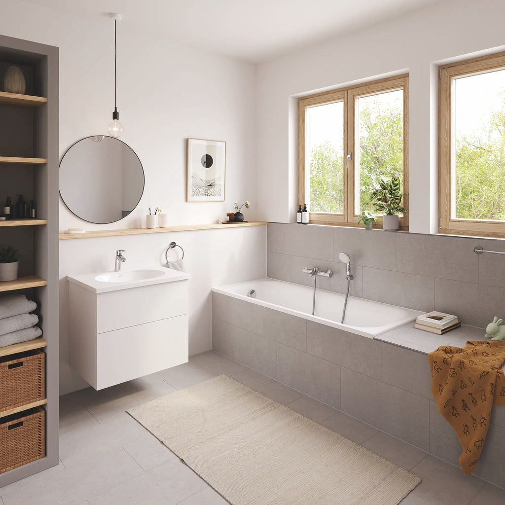 GROHE 25245EN3 Eurosmart 4-Hole Single Handle Deck Mount Roman Tub Faucet with 1.75 GPM Hand Shower - Brushed Nickel