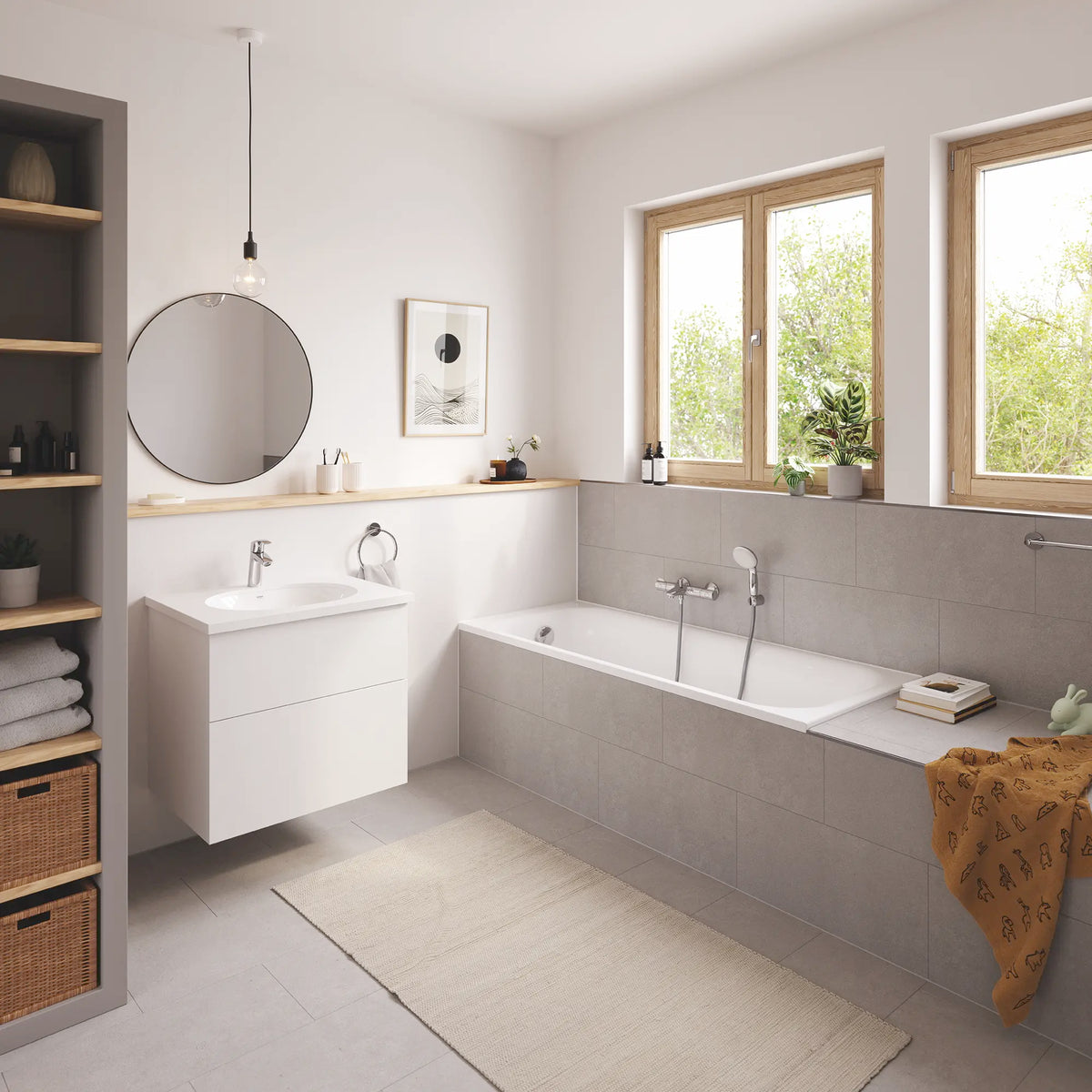 GROHE 25245EN3 Eurosmart 4-Hole Single Handle Deck Mount Roman Tub Faucet with 1.75 GPM Hand Shower - Brushed Nickel