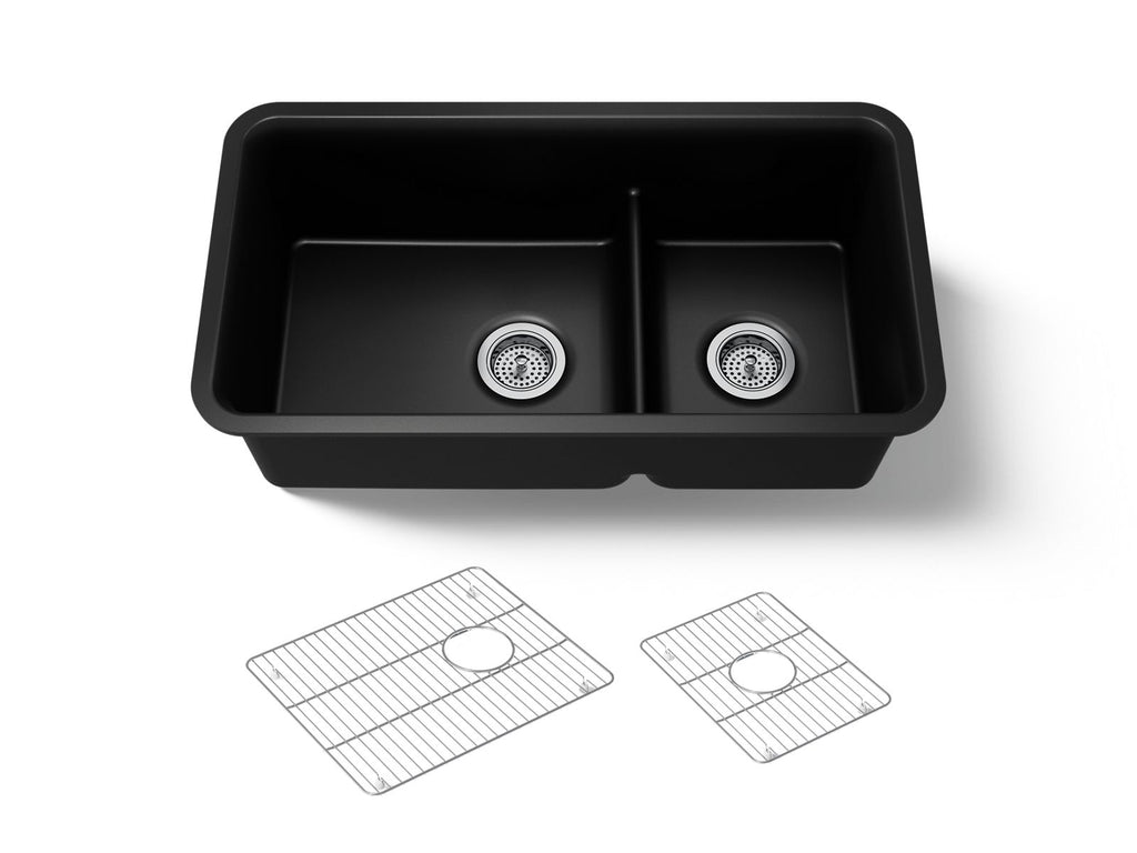 KOHLER K-27786-CM1 Cairn Smart Divide 33-1/2" Undermount Double-Bowl Kitchen Sink - Matte Black