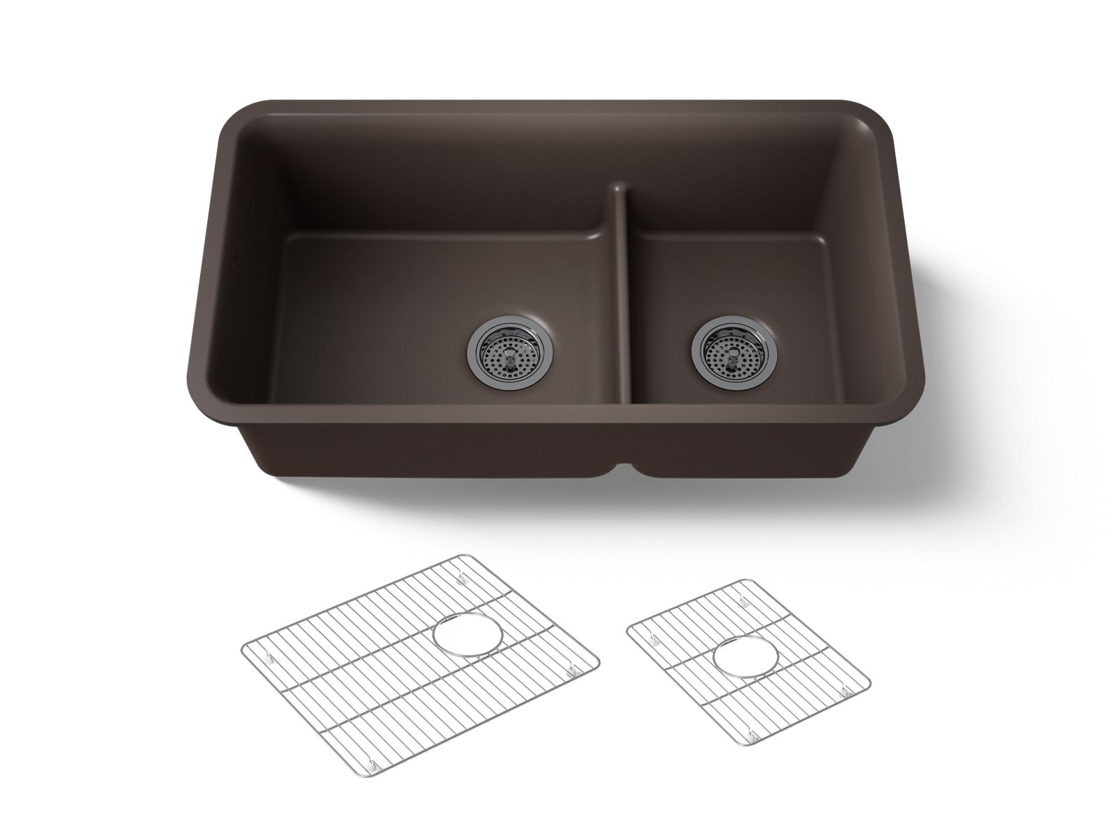 KOHLER K-27786-CM2 Cairn Smart Divide 33-1/2" undermount double-bowl kitchen sink - Matte Brown