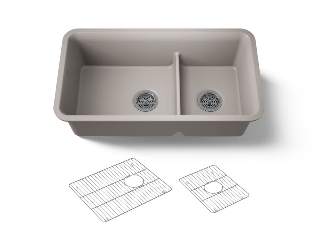 KOHLER K-27786-CM3 Cairn Smart Divide 33-1/2" Undermount Double-Bowl Kitchen Sink - Matte Taupe