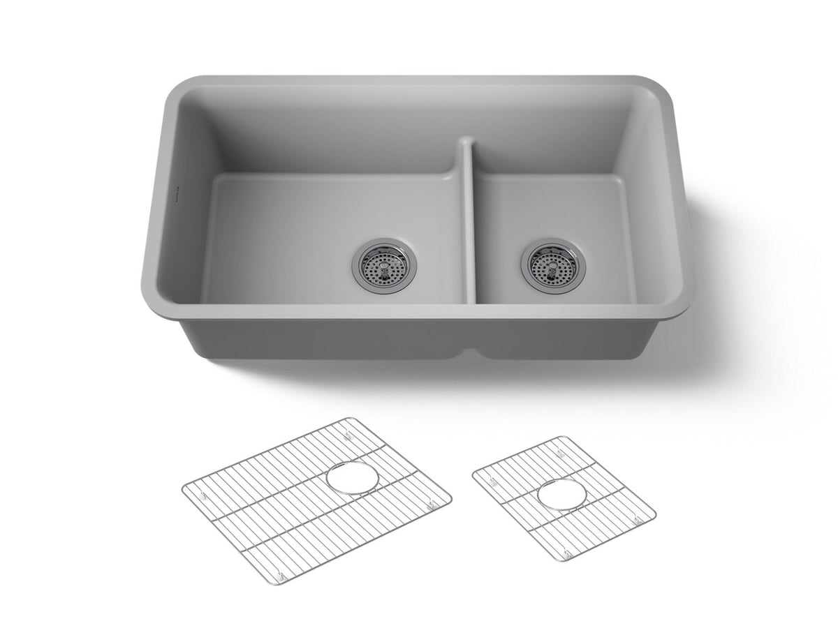 KOHLER K-27786-CM4 Cairn Smart Divide 33-1/2" Undermount Double-Bowl Kitchen Sink - Matte Grey