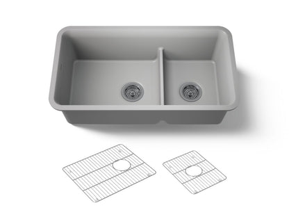 KOHLER K-27786-CM4 Cairn Smart Divide 33-1/2" undermount double-bowl kitchen sink - Matte Grey