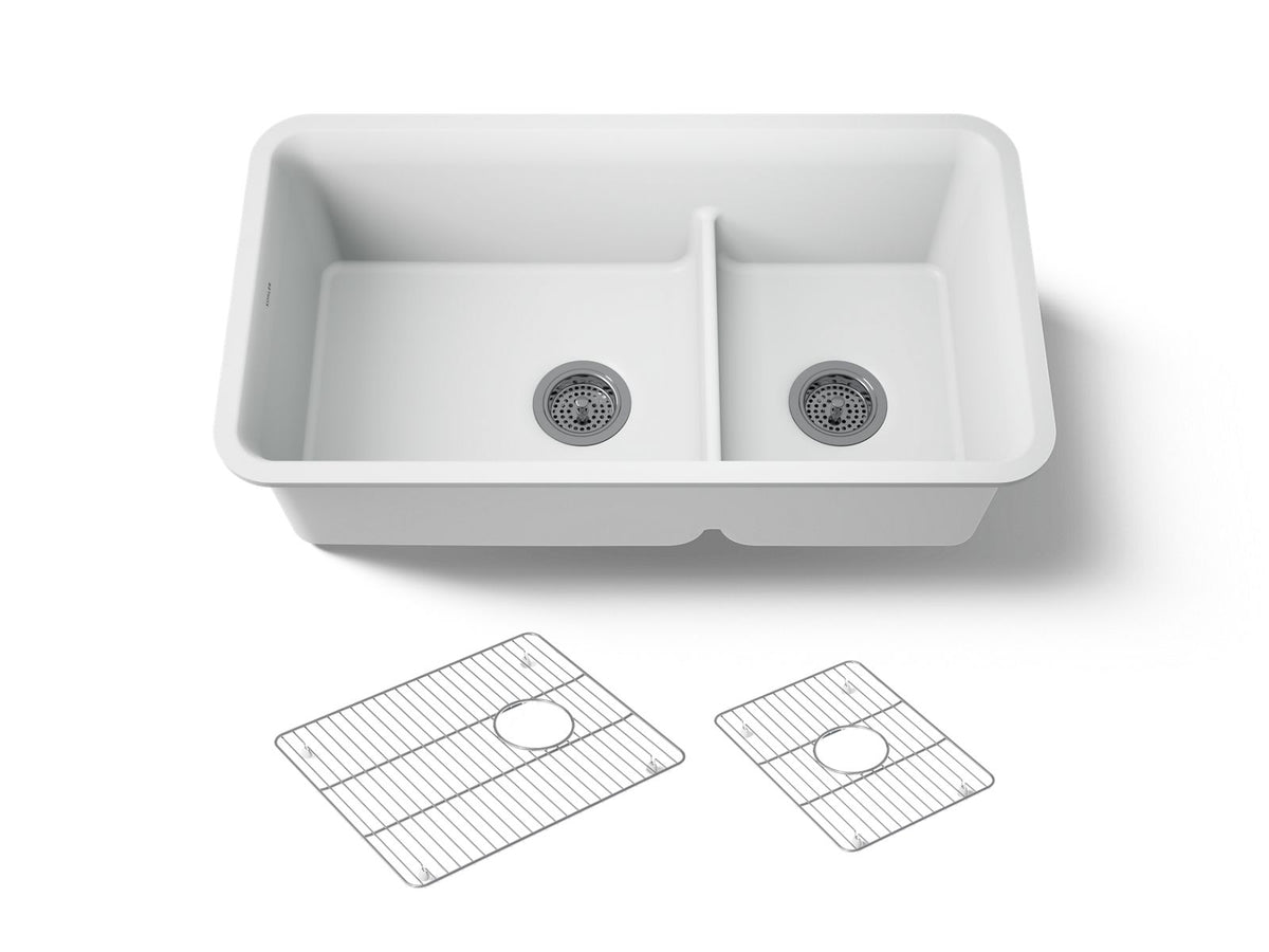 KOHLER K-27786-CM6 Cairn Smart Divide 33-1/2" Undermount Double-Bowl Kitchen Sink - Matte White