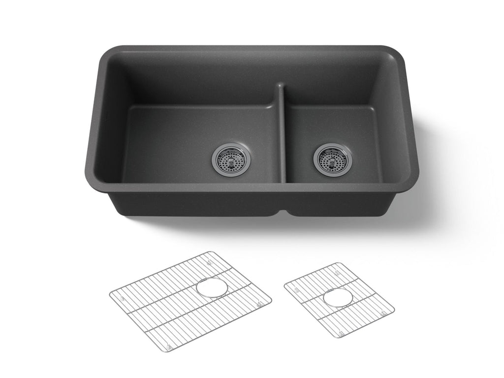 KOHLER K-27786-CM7 Cairn Smart Divide 33-1/2" Undermount Double-Bowl Kitchen Sink - Matte Graphite