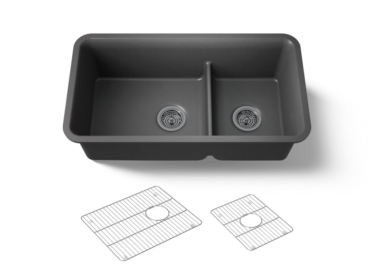 KOHLER K-27786-CM7 Cairn Smart Divide 33-1/2" Undermount Double-Bowl Kitchen Sink - Matte Graphite