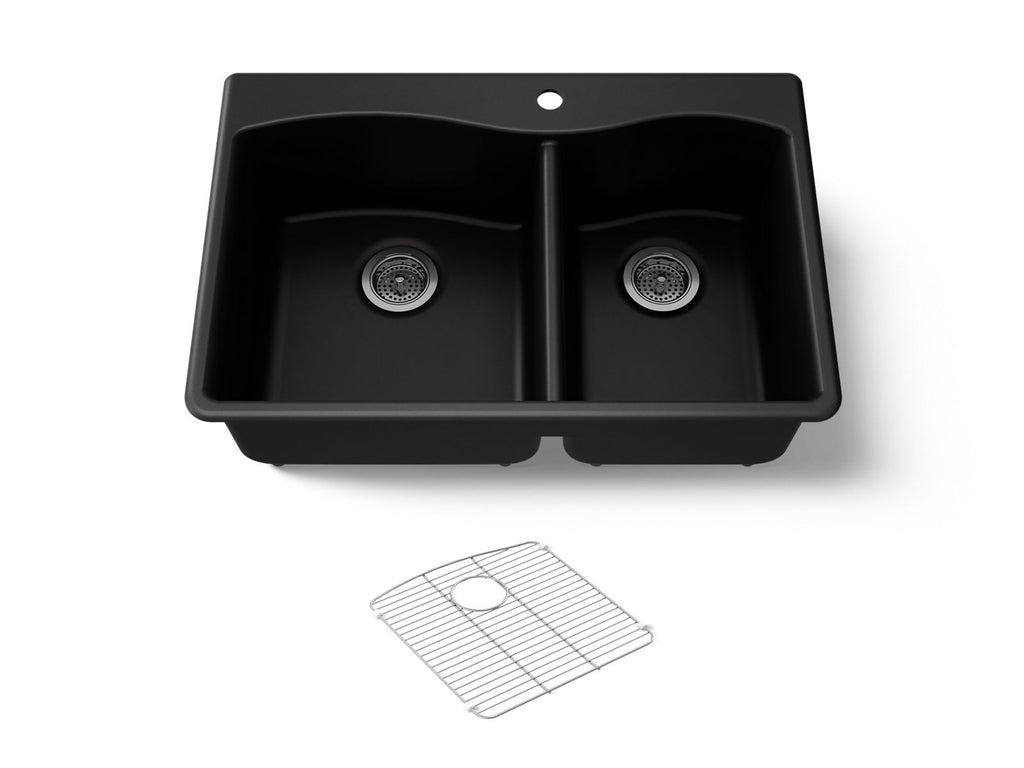 KOHLER K-28002-1-CM1 Kennon 33" Top-/Undermount Double-Bowl Kitchen Sink - Matte Black
