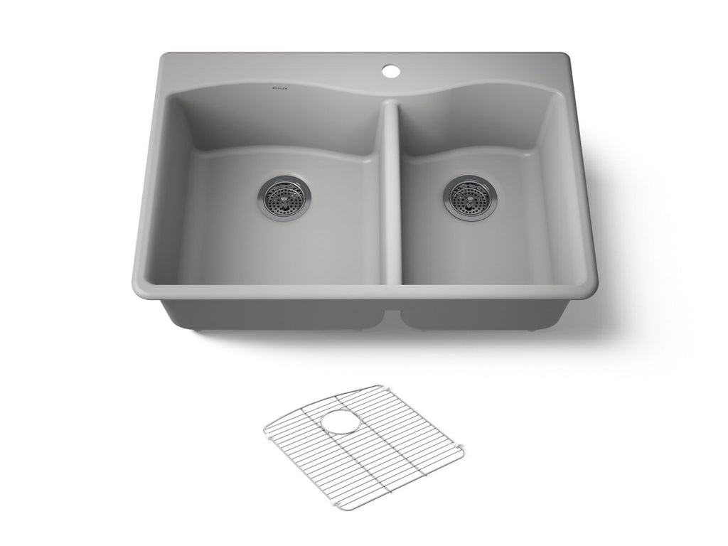 KOHLER K-28002-1-CM4 Kennon 33" Top-/Undermount Double-Bowl Kitchen Sink - Matte Grey