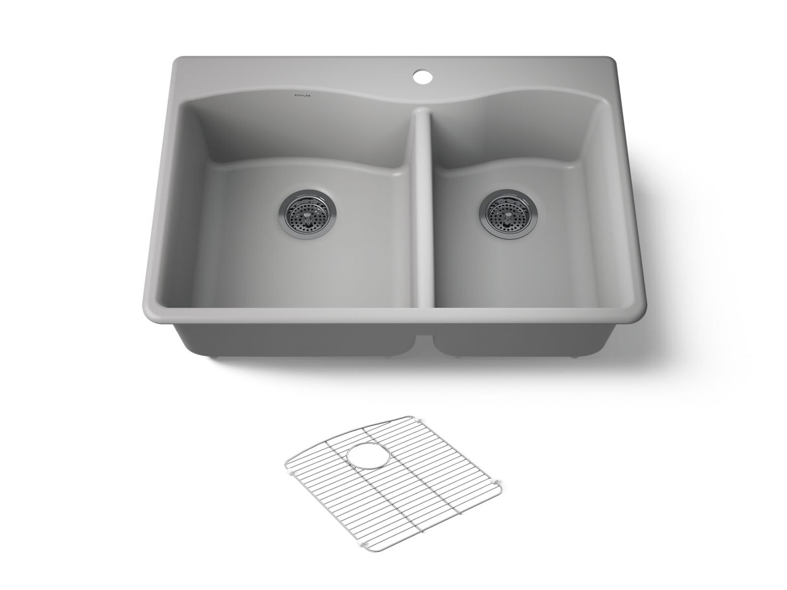 KOHLER K-28002-1-CM4 Kennon 33" top-/undermount double-bowl kitchen sink - Matte Grey