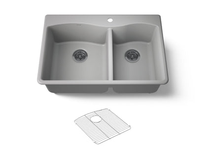 KOHLER K-28002-1-CM4 Kennon 33" top-/undermount double-bowl kitchen sink - Matte Grey
