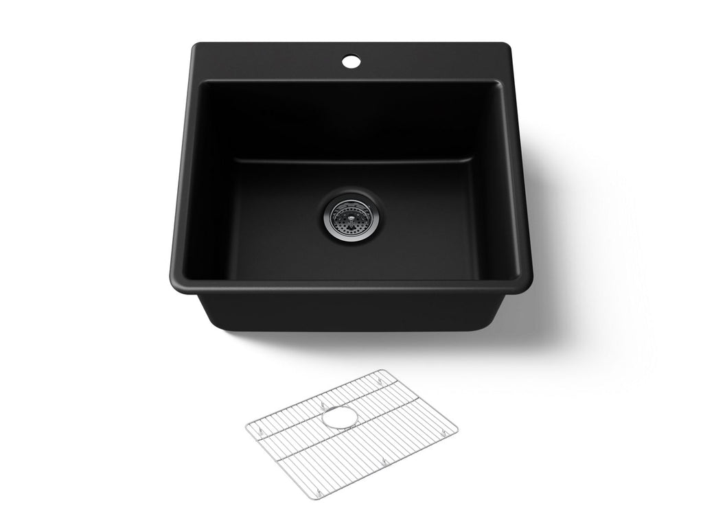 KOHLER K-28003-1-CM1 Kennon 25" Top-/Undermount Single-Bowl Kitchen Sink - Matte Black