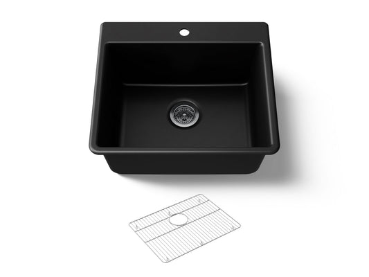 KOHLER K-28003-1-CM1 Kennon 25" top-/undermount single-bowl kitchen sink - Matte Black