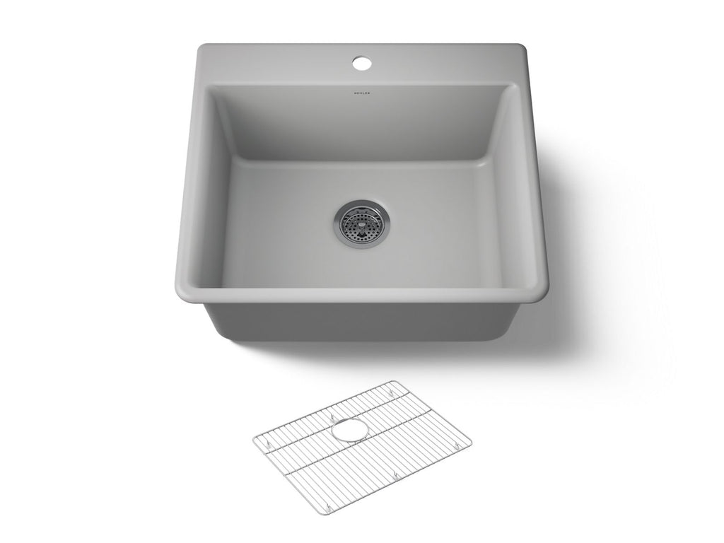 KOHLER K-28003-1-CM4 Kennon 25" Top-/Undermount Single-Bowl Kitchen Sink - Matte Grey