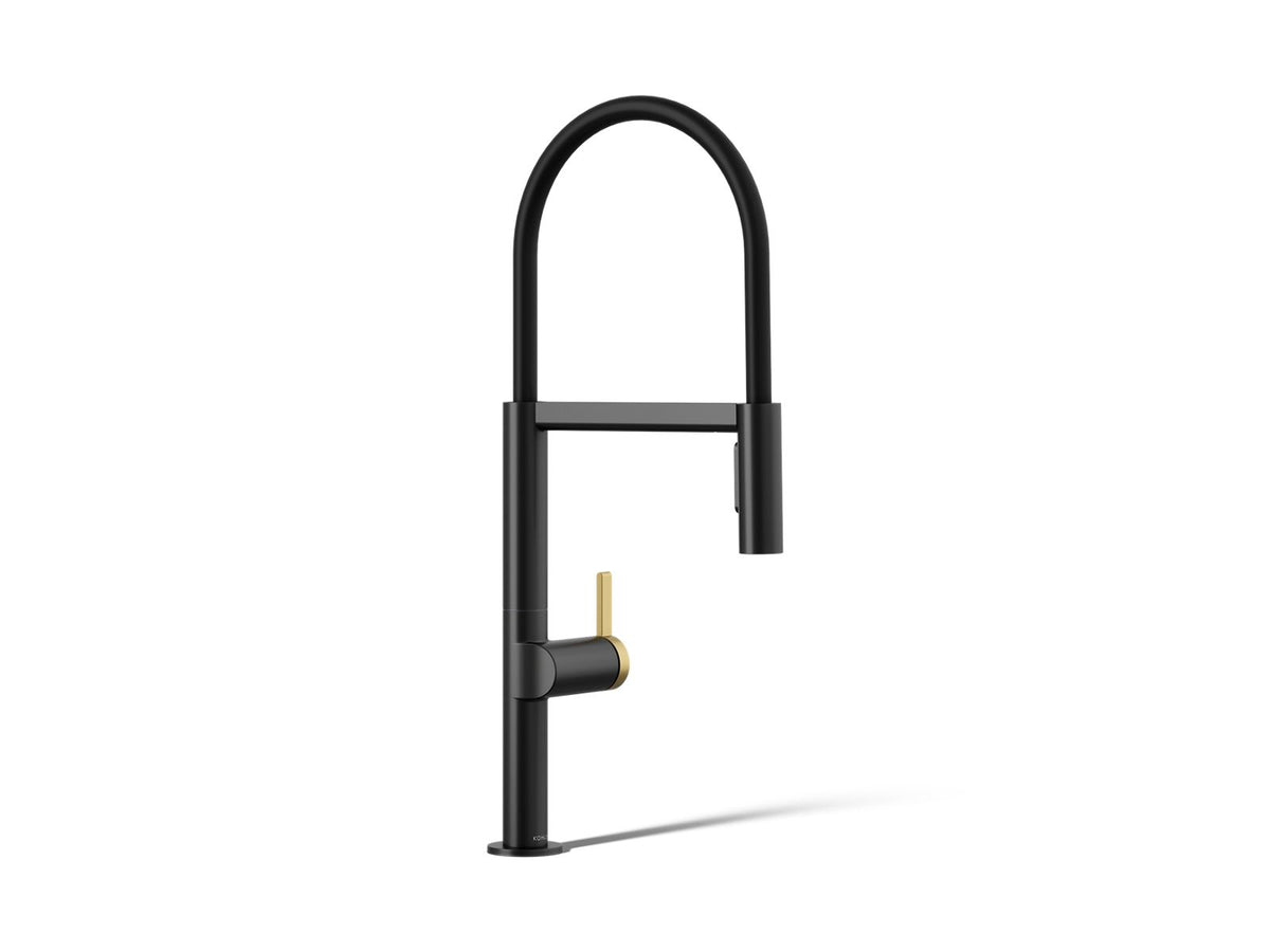 KOHLER K-28267-BMB Components Semi-Professional Kitchen Sink Faucet With Two-Function Sprayhead - Matte Black With Brushed Moderne Brass
