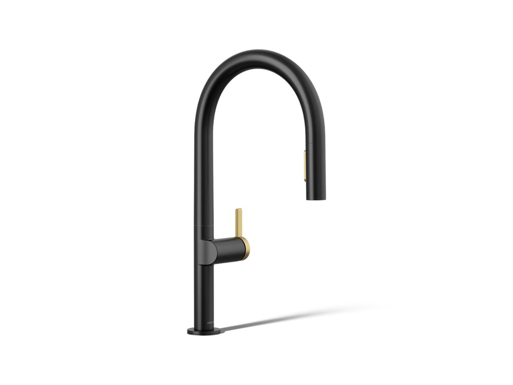 KOHLER K-28268-BMB Components Pull-Down Kitchen Sink Faucet With Two-Function Sprayhead - Matte Black With Brushed Moderne Brass