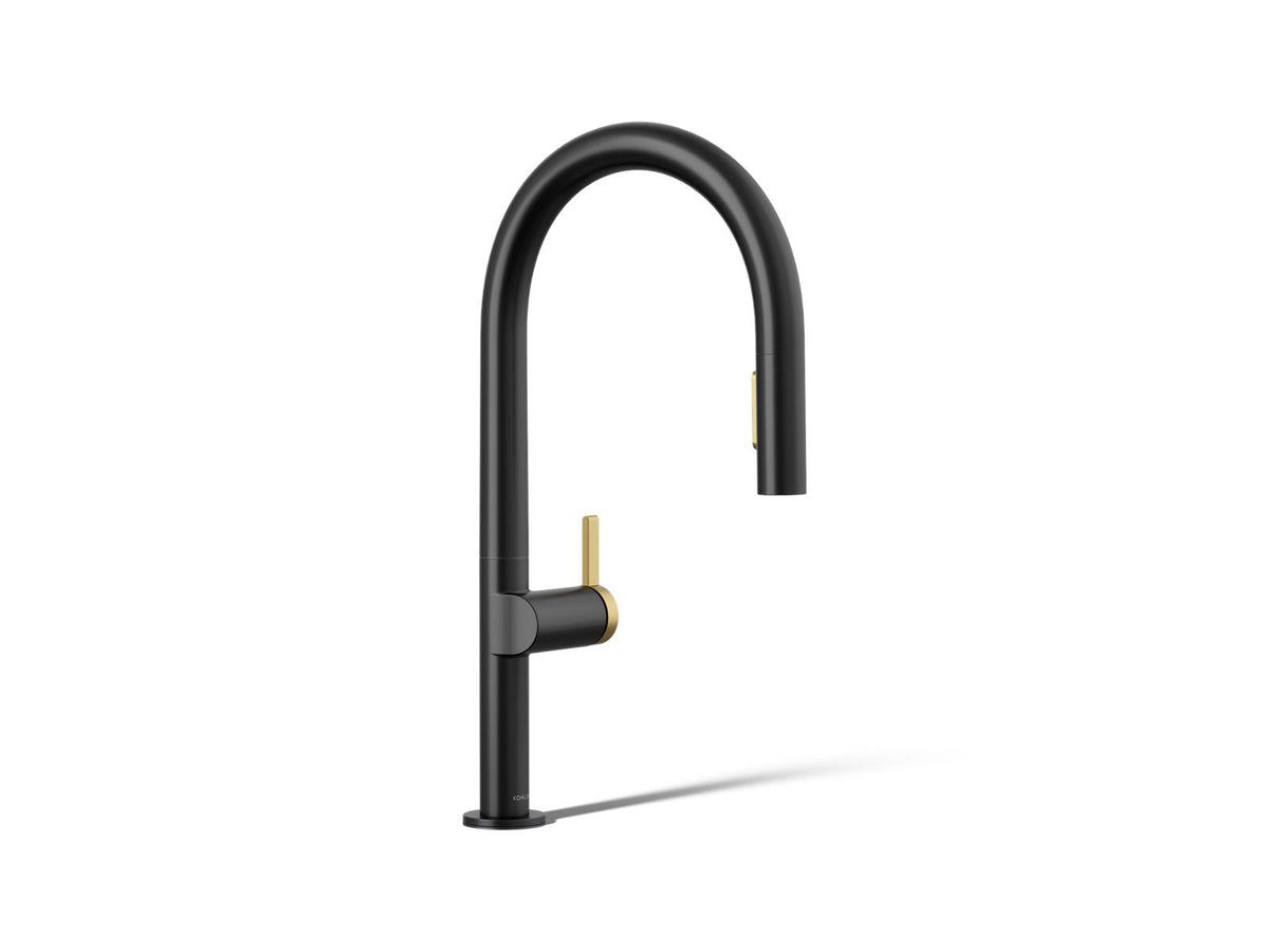KOHLER K-28268-BMB Components Pull-Down Kitchen Sink Faucet With Two-Function Sprayhead - Matte Black With Brushed Moderne Brass
