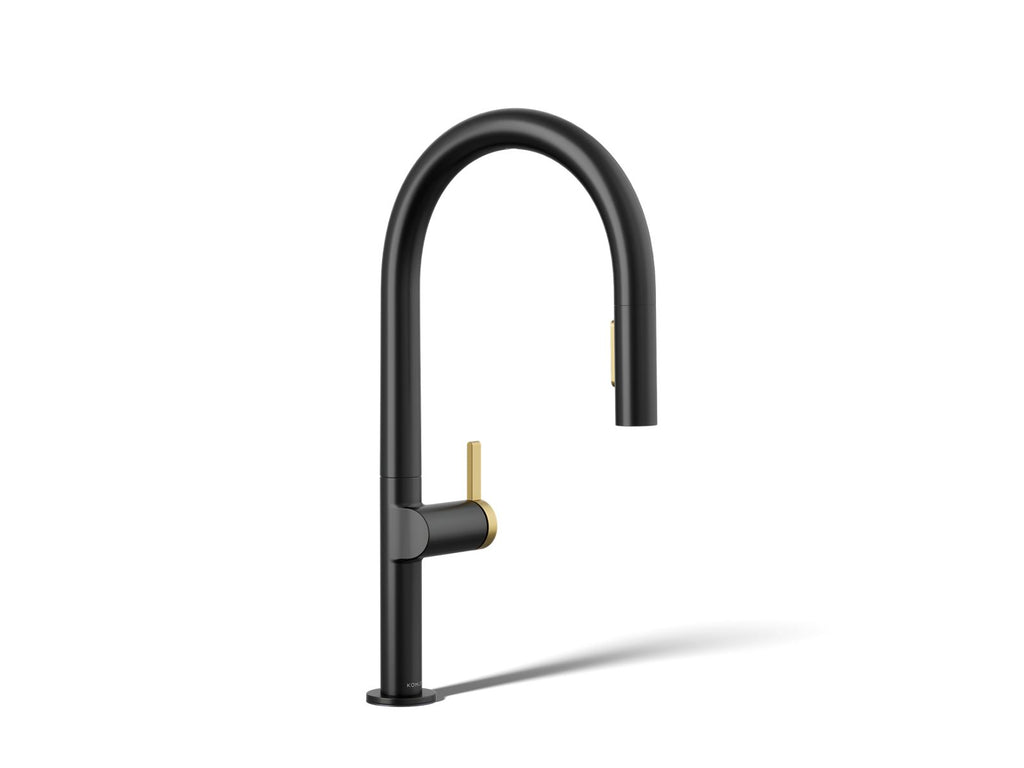 KOHLER K-28270-RT2-BMB Components Touchless Pull-Down Kitchen Sink Faucet With Two-Function Sprayhead - Matte Black With Brushed Moderne Brass