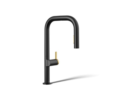 KOHLER K-28271-RT2-BMB Components Touchless pull-down kitchen sink faucet with two-function sprayhead - Matte Black with Brushed Moderne Brass
