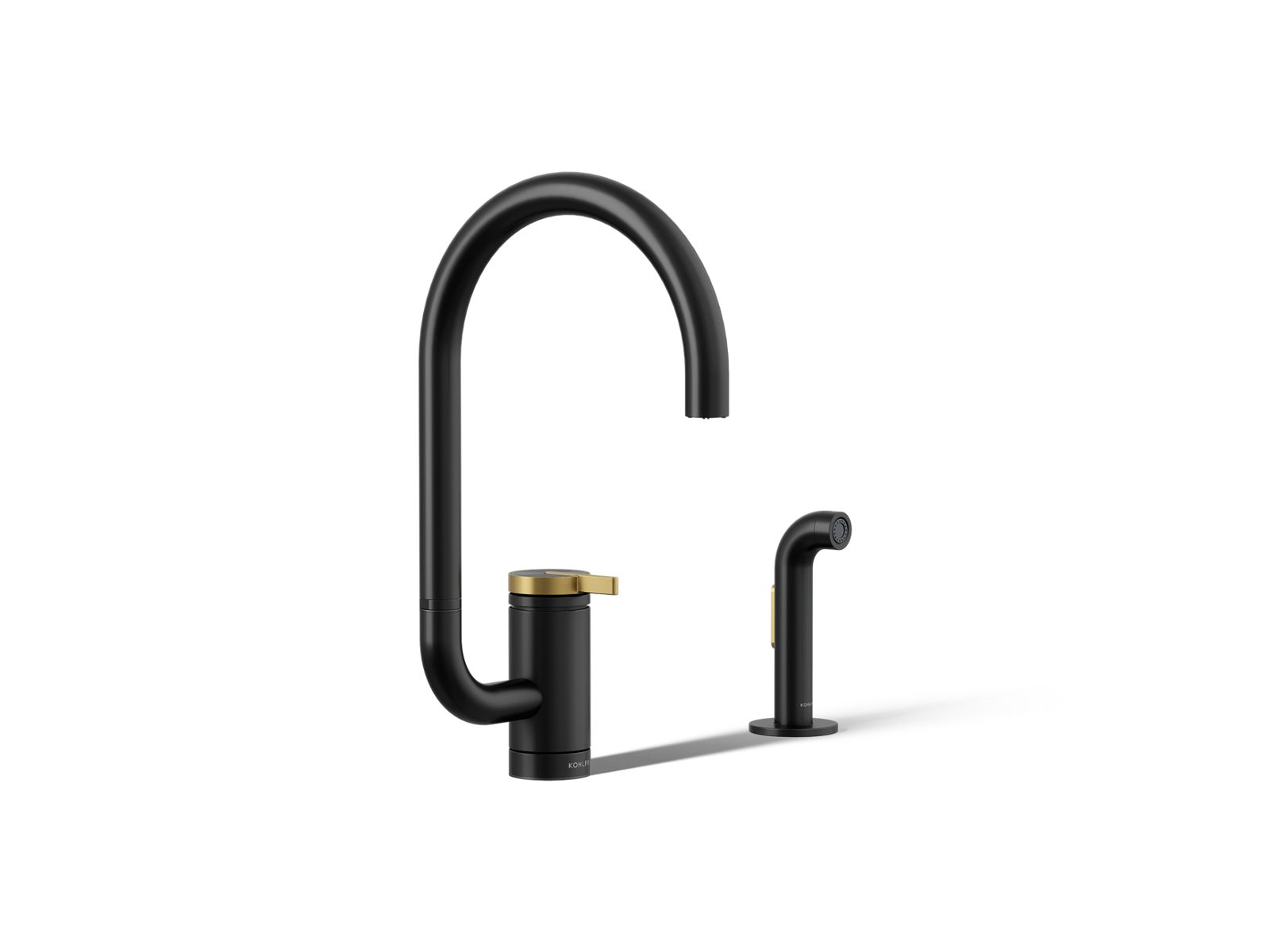KOHLER K-28272-BMB Components Single-Handle Kitchen Sink Faucet With Two-Function Extended-Reach Spout And Side Sprayer - Matte Black With Brushed Moderne Brass
