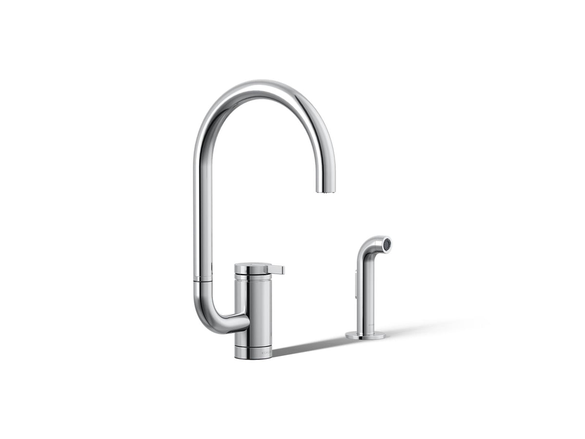 KOHLER K-28272-CP Components Single-Handle Kitchen Sink Faucet With Two-Function Extended-Reach Spout And Side Sprayer - Polished Chrome