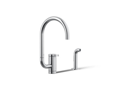 KOHLER K-28272-CP Components Single-handle kitchen sink faucet with two-function extended-reach spout and side sprayer - Polished Chrome