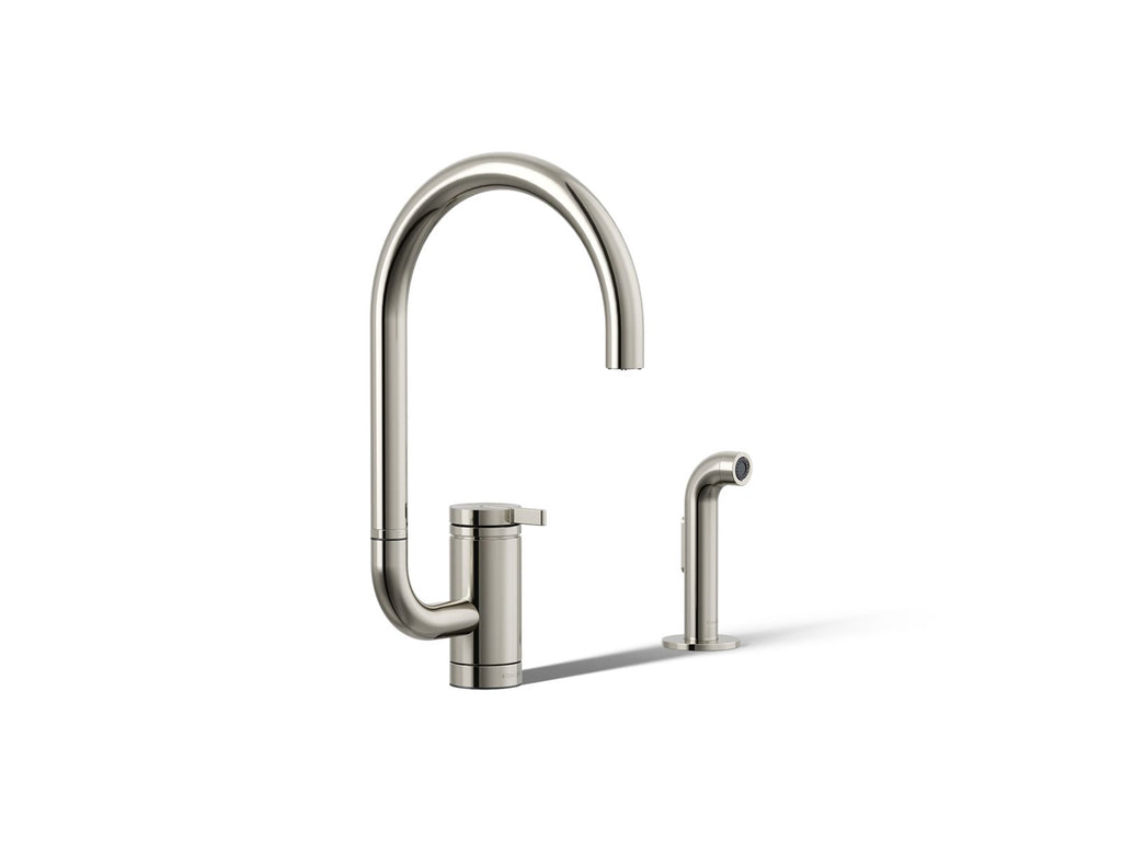 KOHLER K-28272-SN Components Single-Handle Kitchen Sink Faucet With Two-Function Extended-Reach Spout And Side Sprayer - Vibrant Polished Nickel