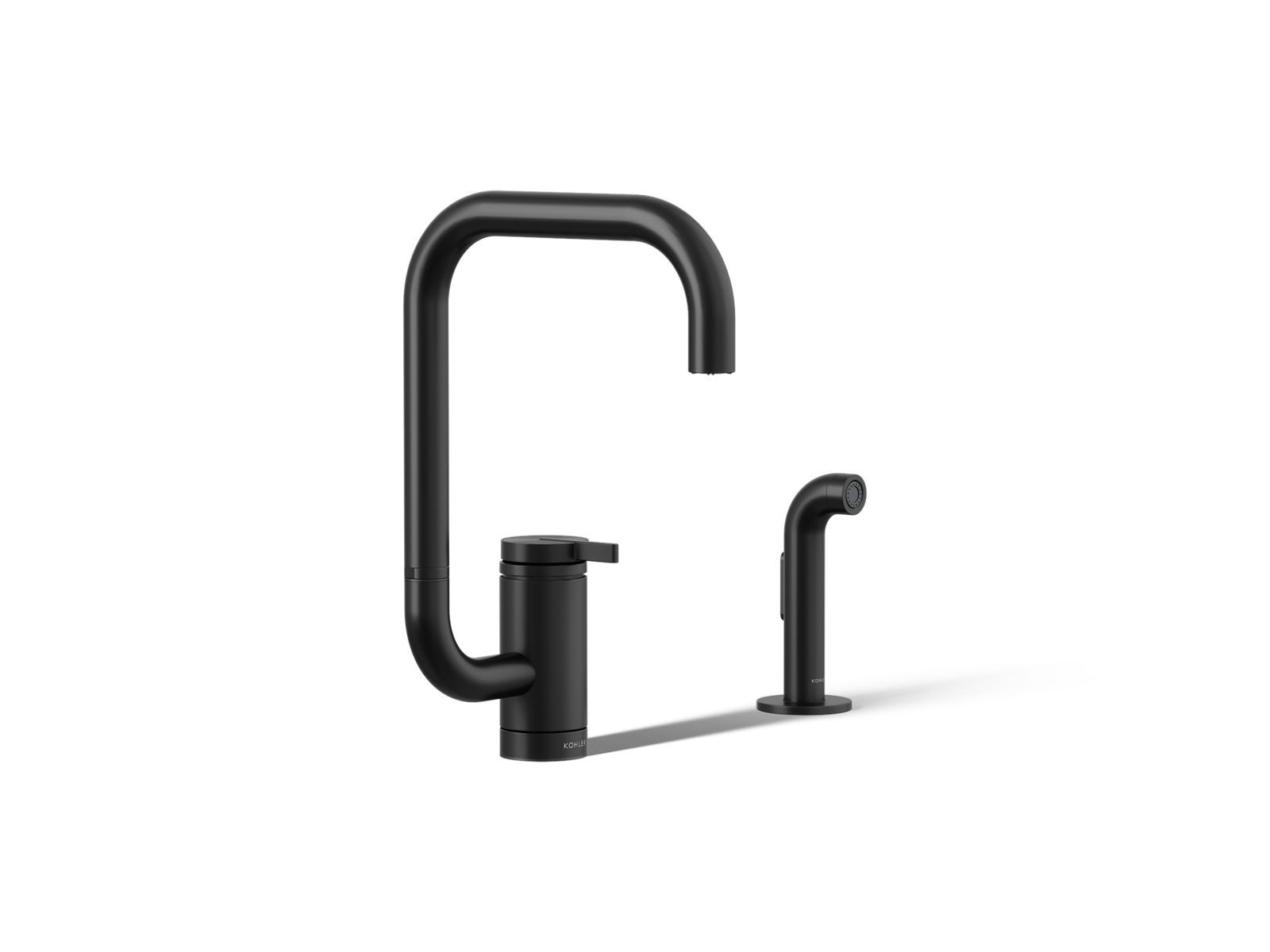 KOHLER K-28274-BL Components Single-Handle Kitchen Sink Faucet With Two-Function Extended-Reach Spout And Side Sprayer - Matte Black
