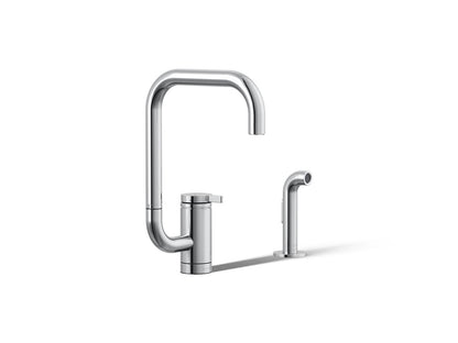 KOHLER K-28274-CP Components Single-handle kitchen sink faucet with two-function extended-reach spout and side sprayer - Polished Chrome