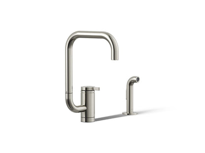 KOHLER K-28274-SN Components Single-handle kitchen sink faucet with two-function extended-reach spout and side sprayer - Vibrant Polished Nickel