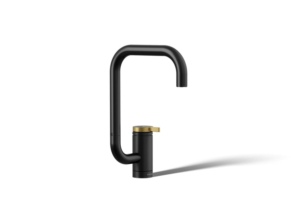 KOHLER K-28290-BMB Components Single-Handle Bar Sink Faucet With Two-Function Extended-Reach Spout - Matte Black With Brushed Moderne Brass