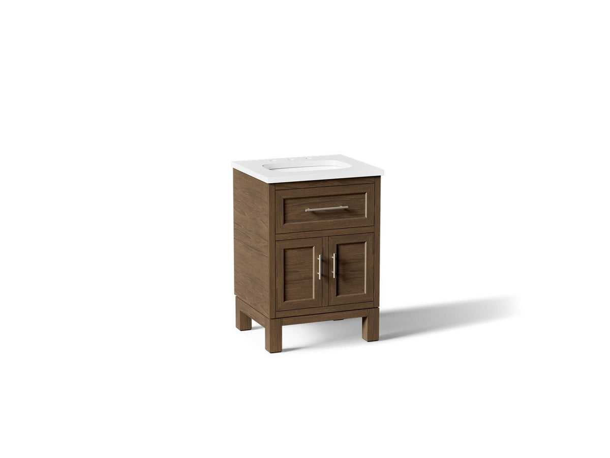 KOHLER K-28379-ASB-DAK Quo 24" bathroom vanity cabinet with sink and quartz top - Draper Oak