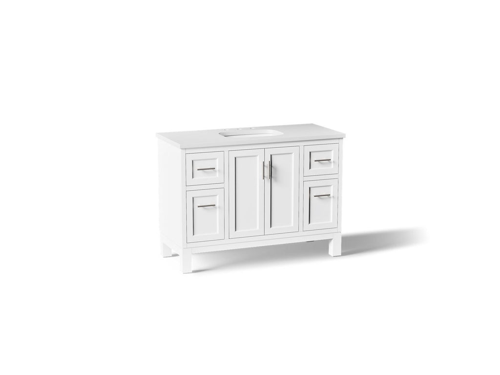 KOHLER K-28383-ASB-0 Quo 48" Bathroom Vanity Cabinet With Sink And Quartz Top - White