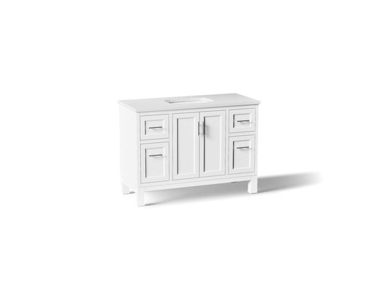 KOHLER K-28383-ASB-0 Quo 48" bathroom vanity cabinet with sink and quartz top - White