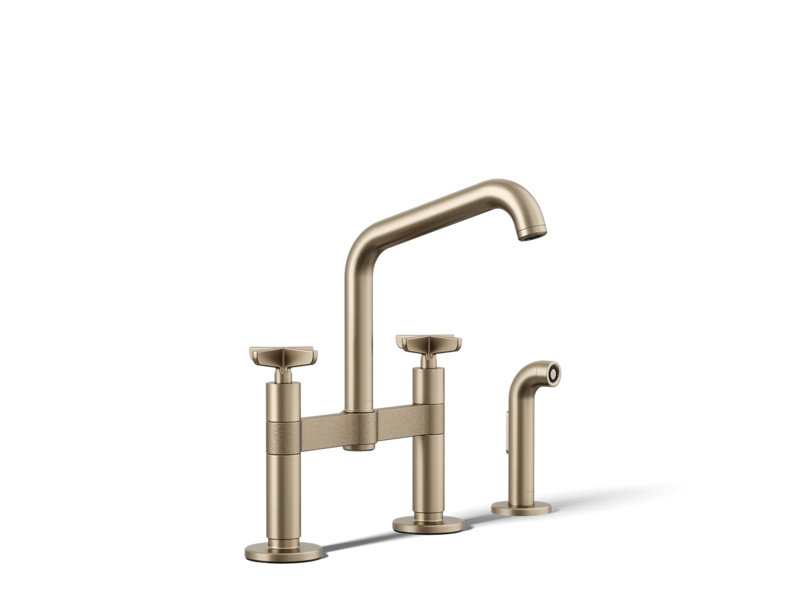 KOHLER K-28665-3-BV Billet Two-Hole Bridge Kitchen Sink Faucet With Side Sprayer - Vibrant Brushed Bronze