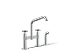 KOHLER K-28665-3-CP Billet Two-Hole Bridge Kitchen Sink Faucet With Side Sprayer - Polished Chrome