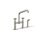 KOHLER K-28665-3-SN Billet Two-Hole Bridge Kitchen Sink Faucet With Side Sprayer - Vibrant Polished Nickel