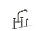 KOHLER K-28665-3-TT Billet Two-Hole Bridge Kitchen Sink Faucet With Side Sprayer - Vibrant Titanium