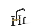 KOHLER K-28665-9-BMB Billet Two-Hole Bridge Kitchen Sink Faucet With Side Sprayer - Matte Black With Brushed Moderne Brass