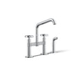 KOHLER K-28665-9-CP Billet Two-Hole Bridge Kitchen Sink Faucet With Side Sprayer - Polished Chrome