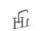 KOHLER K-28665-9-TT Billet Two-Hole Bridge Kitchen Sink Faucet With Side Sprayer - Vibrant Titanium