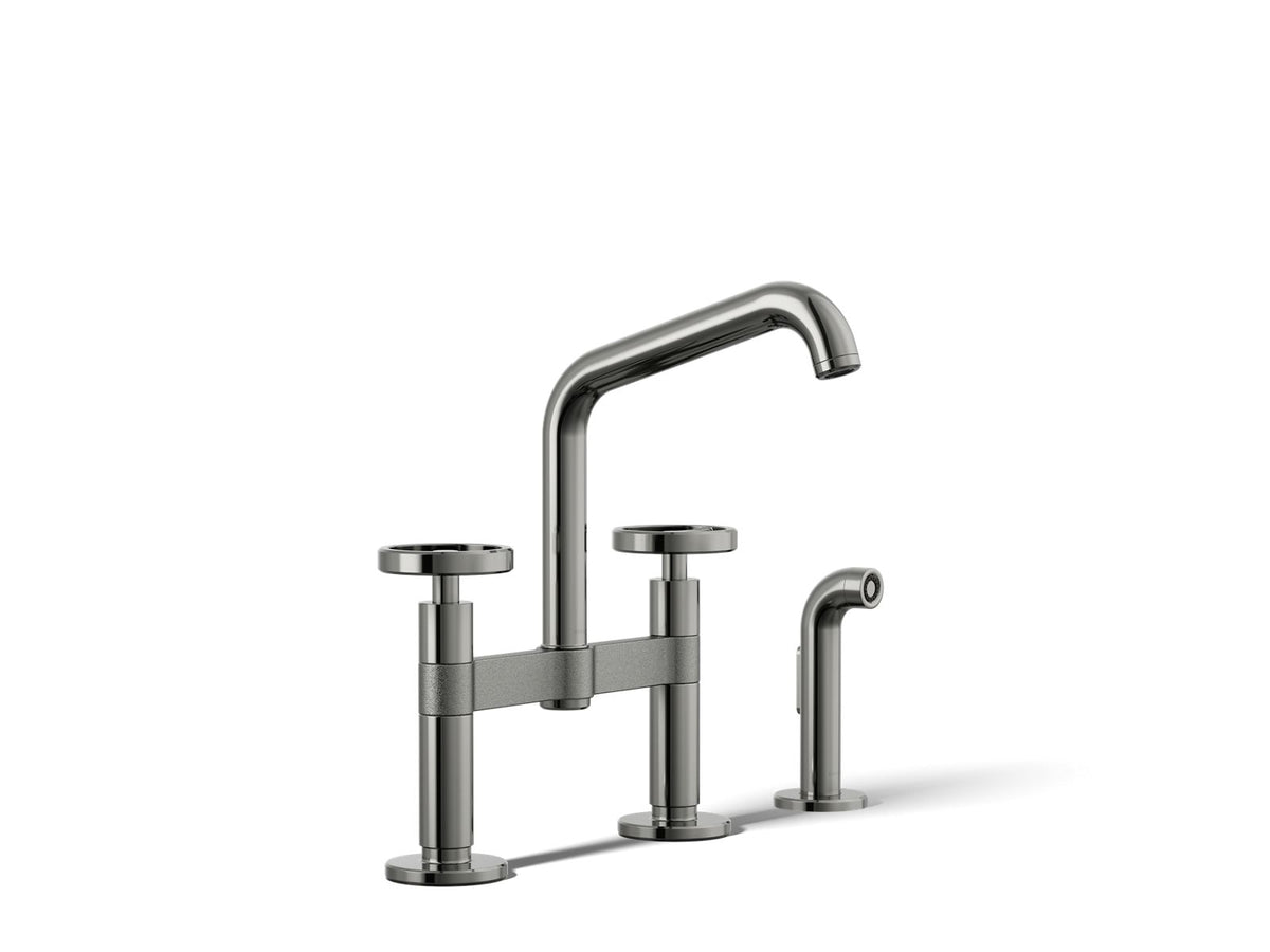 KOHLER K-28665-9-TT Billet Two-Hole Bridge Kitchen Sink Faucet With Side Sprayer - Vibrant Titanium