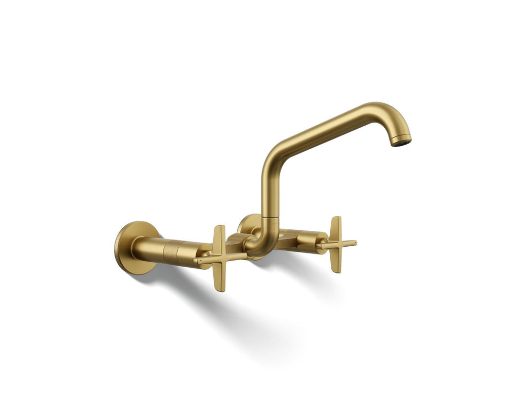 KOHLER K-28666-3-2MB Billet Two-Hole Wall-Mount Bridge Kitchen Sink Faucet - Vibrant Brushed Moderne Brass