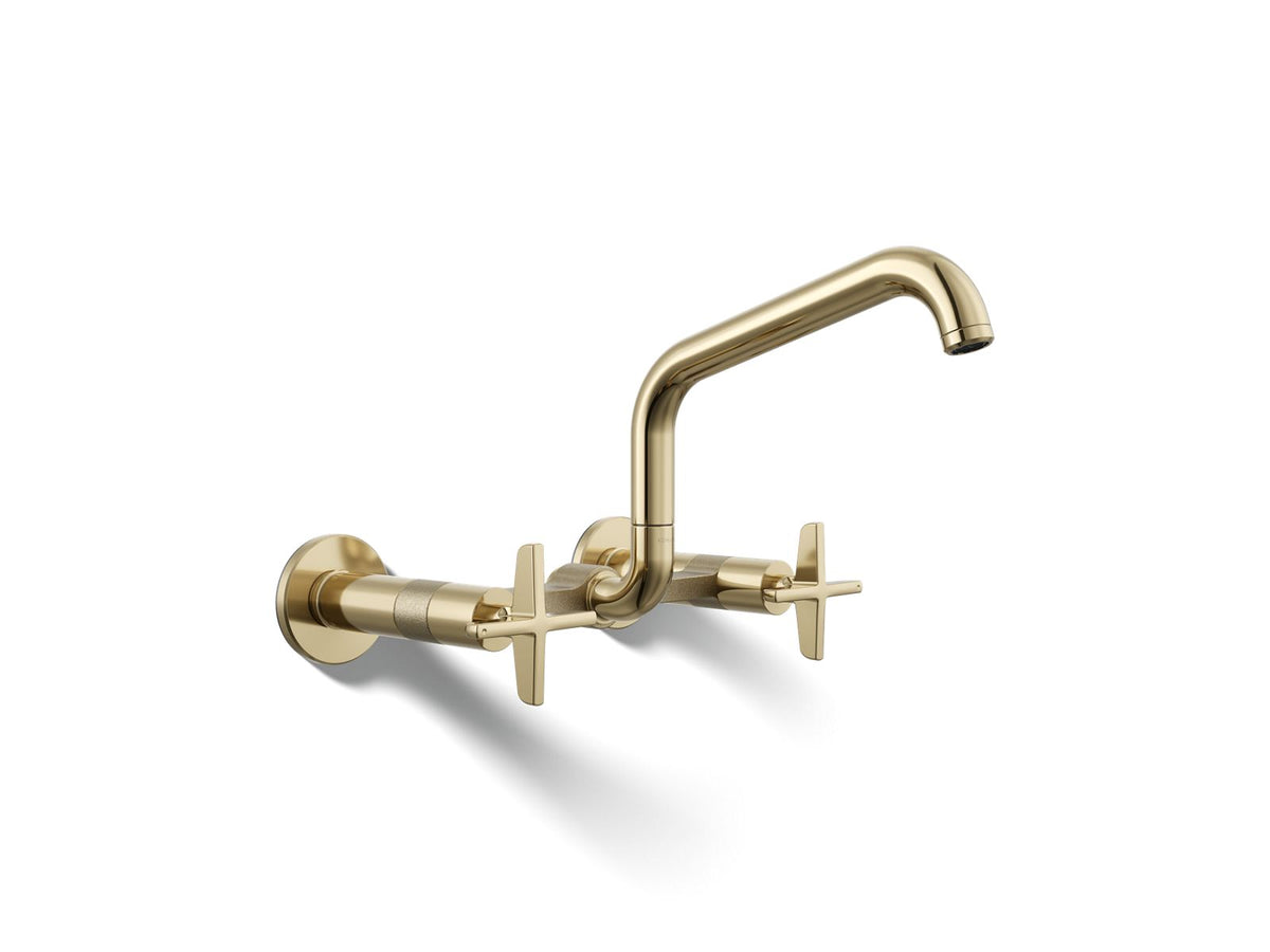 KOHLER K-28666-3-AF Billet Two-Hole Wall-Mount Bridge Kitchen Sink Faucet - Vibrant French Gold