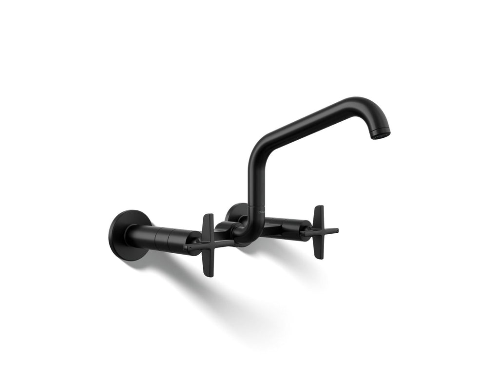 KOHLER K-28666-3-BL Billet Two-Hole Wall-Mount Bridge Kitchen Sink Faucet - Matte Black
