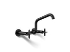 KOHLER K-28666-3-BL Billet Two-Hole Wall-Mount Bridge Kitchen Sink Faucet - Matte Black