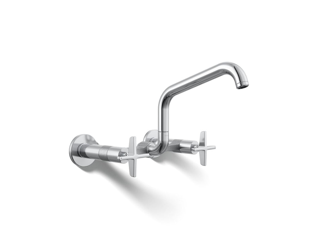 KOHLER K-28666-3-CP Billet Two-Hole Wall-Mount Bridge Kitchen Sink Faucet - Polished Chrome