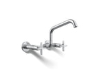 KOHLER K-28666-3-CP Billet Two-Hole Wall-Mount Bridge Kitchen Sink Faucet - Polished Chrome