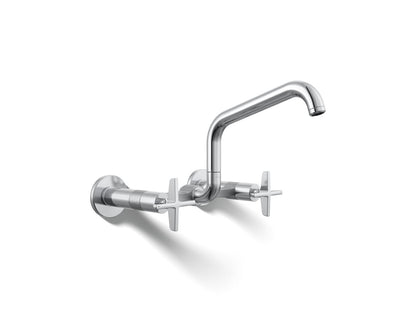 KOHLER K-28666-3-CP Billet Two-hole wall-mount bridge kitchen sink faucet - Polished Chrome